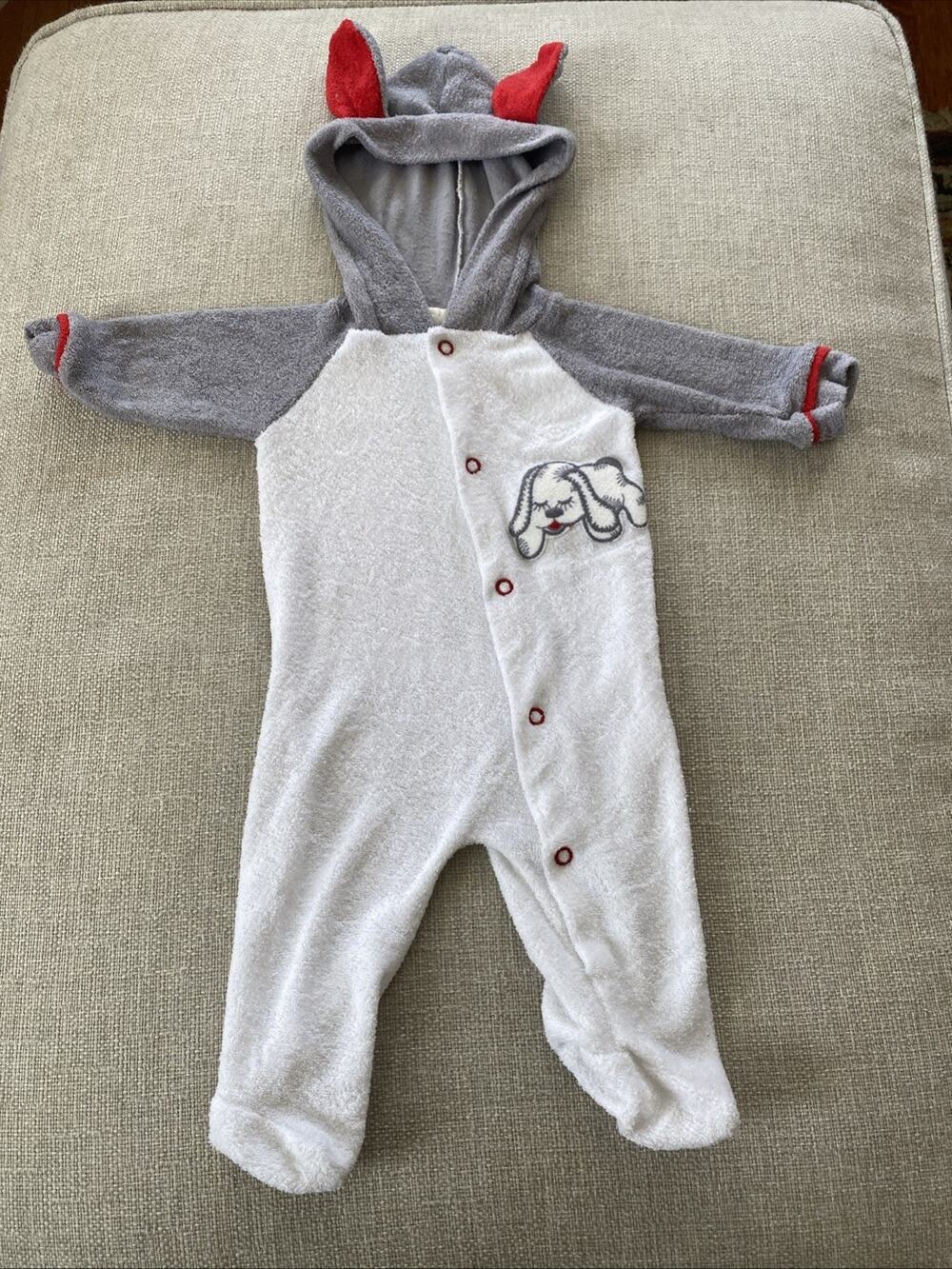 Vintage Baby Terry Cloth One Piece‎ Snap Sleeper Infant 0-3 Mths S USA Puppy